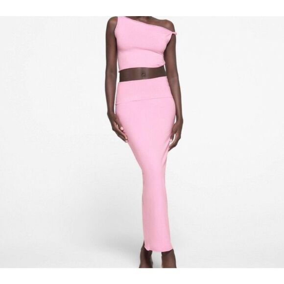 NWT Skims Cotton Twist Folded Over Skirt Pink Maxi Length Size Large - Picture 1 of 12